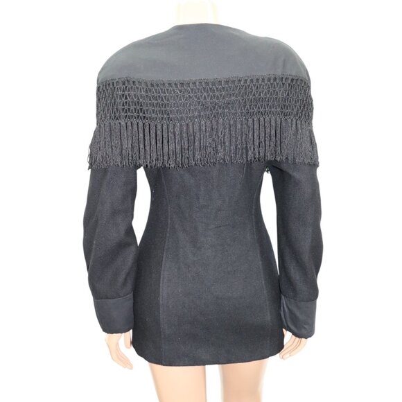 SANTANA Vintage Statement Black Fringed Zip Front Military Jacket S-M - Picture 6 of 7